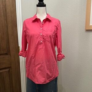 Tommy Hilfiger Bright Pink Cuffed Sleeve Pop Over Shirt EUC